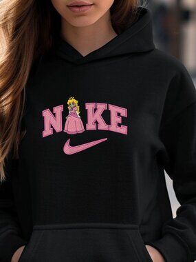 Nike Mario Bros Princess Peach HOODIE Sweatshirt Embroidered Video Gamer Gift